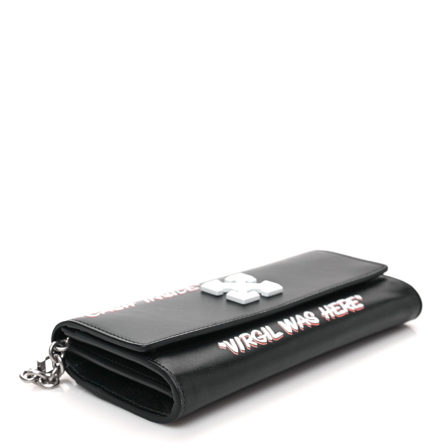Off-White Calfskin Jitney Logo Flap Wallet On Chain Black 3 of 6