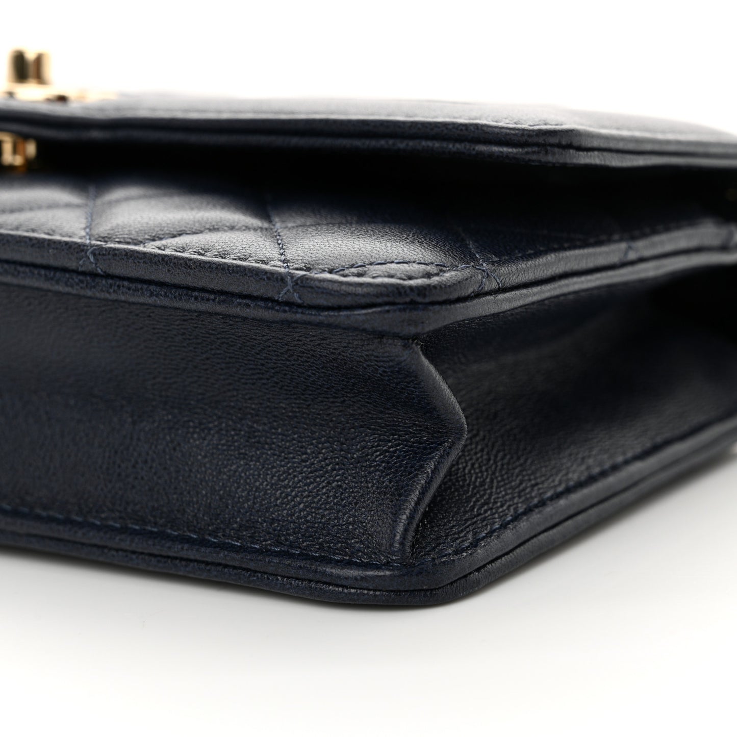 Lambskin Quilted CC Wallet On Chain WOC Dark Blue