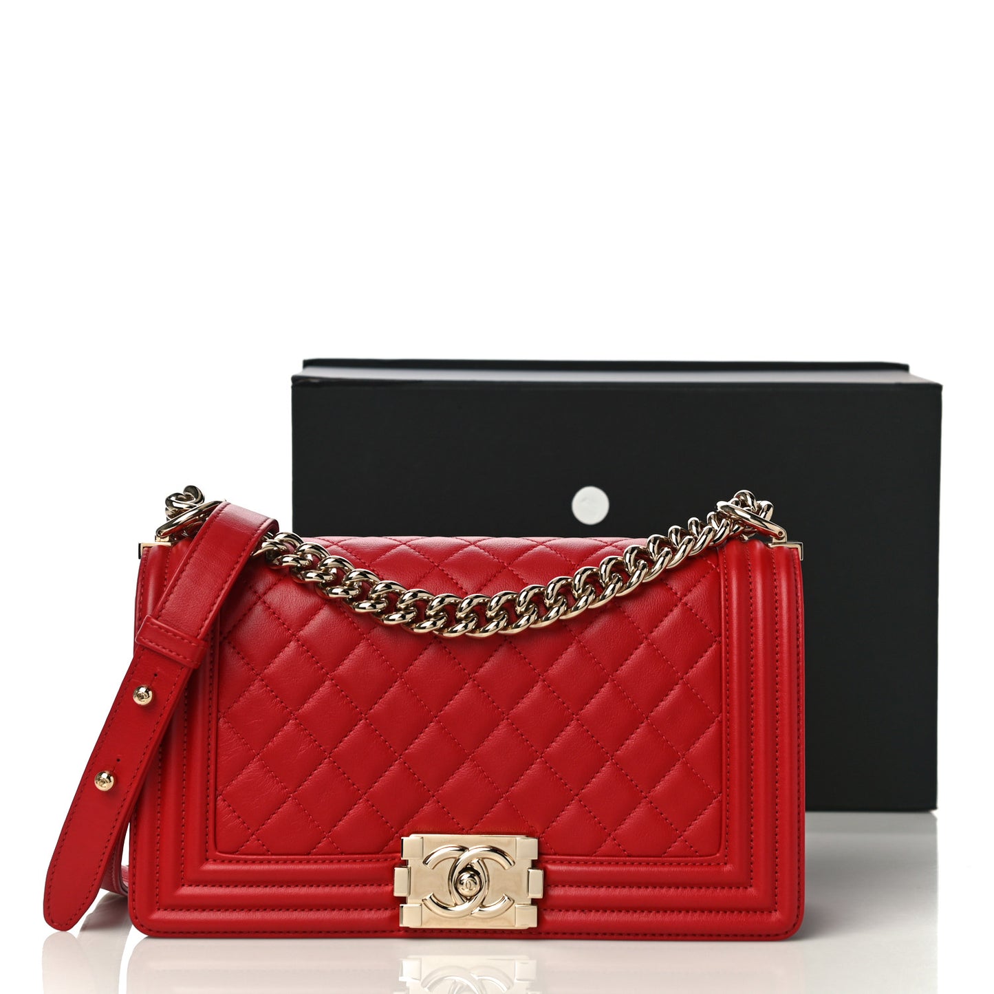 Lambskin Quilted Medium Boy Flap Red