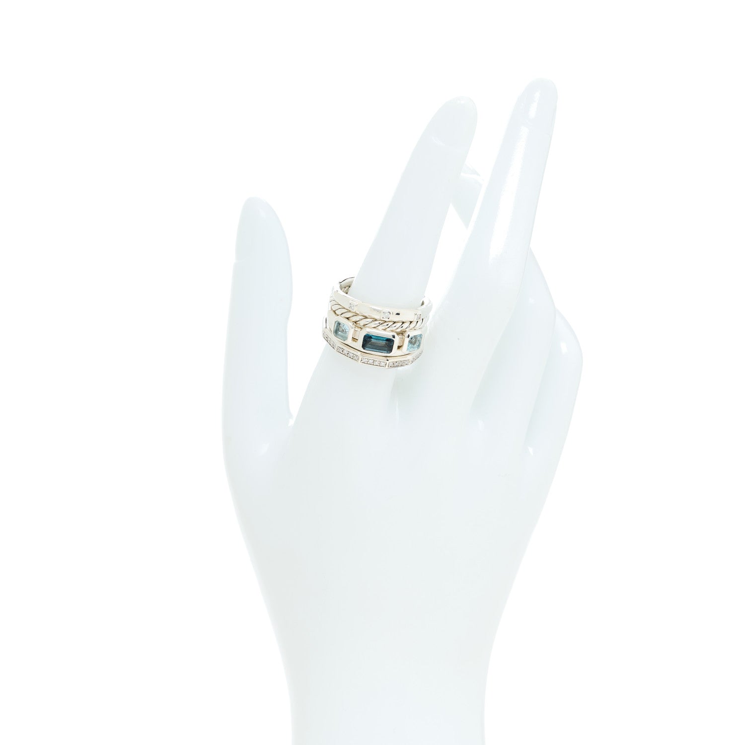 David Yurman Sterling Silver Diamond Hampton Blue Topaz 15mm Stax Five-Row Ring 56 7.5 2 of 6