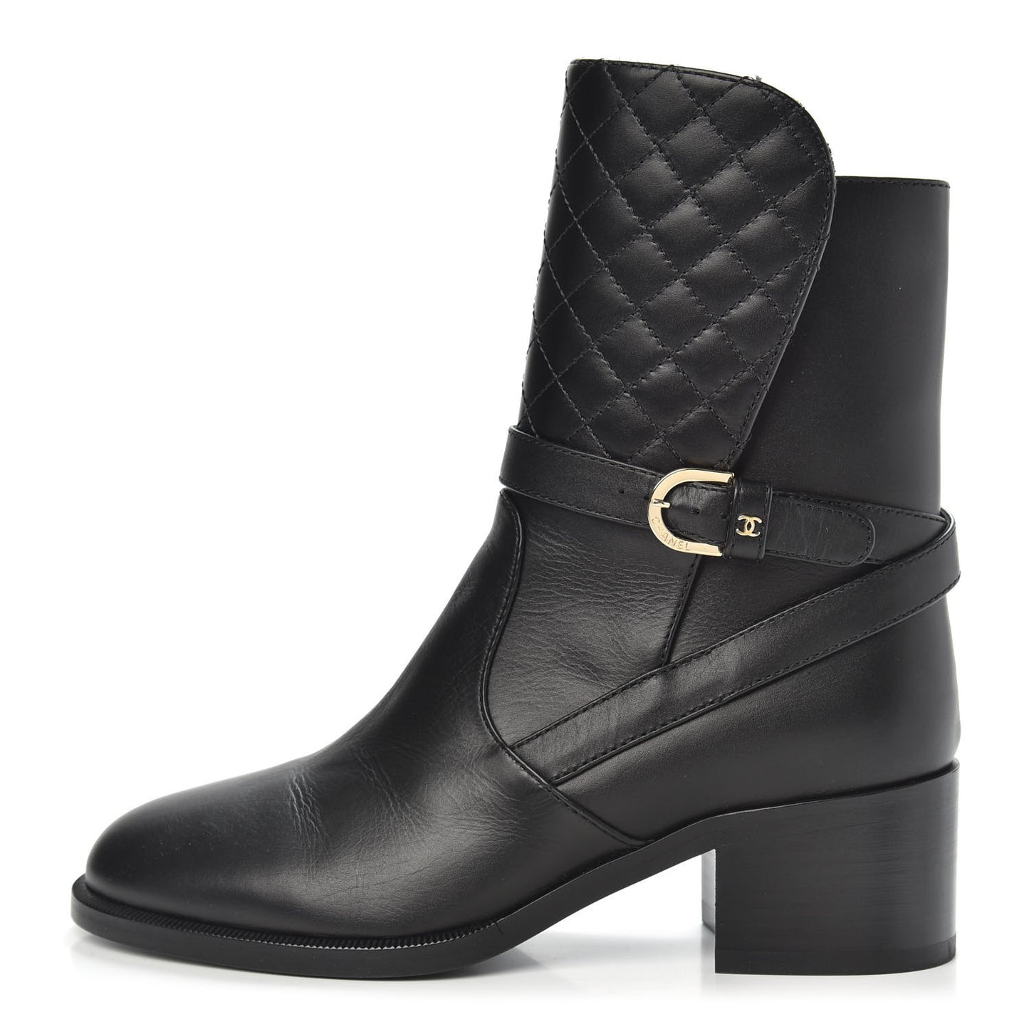 Calfskin Quilted CC Boots 37 Black