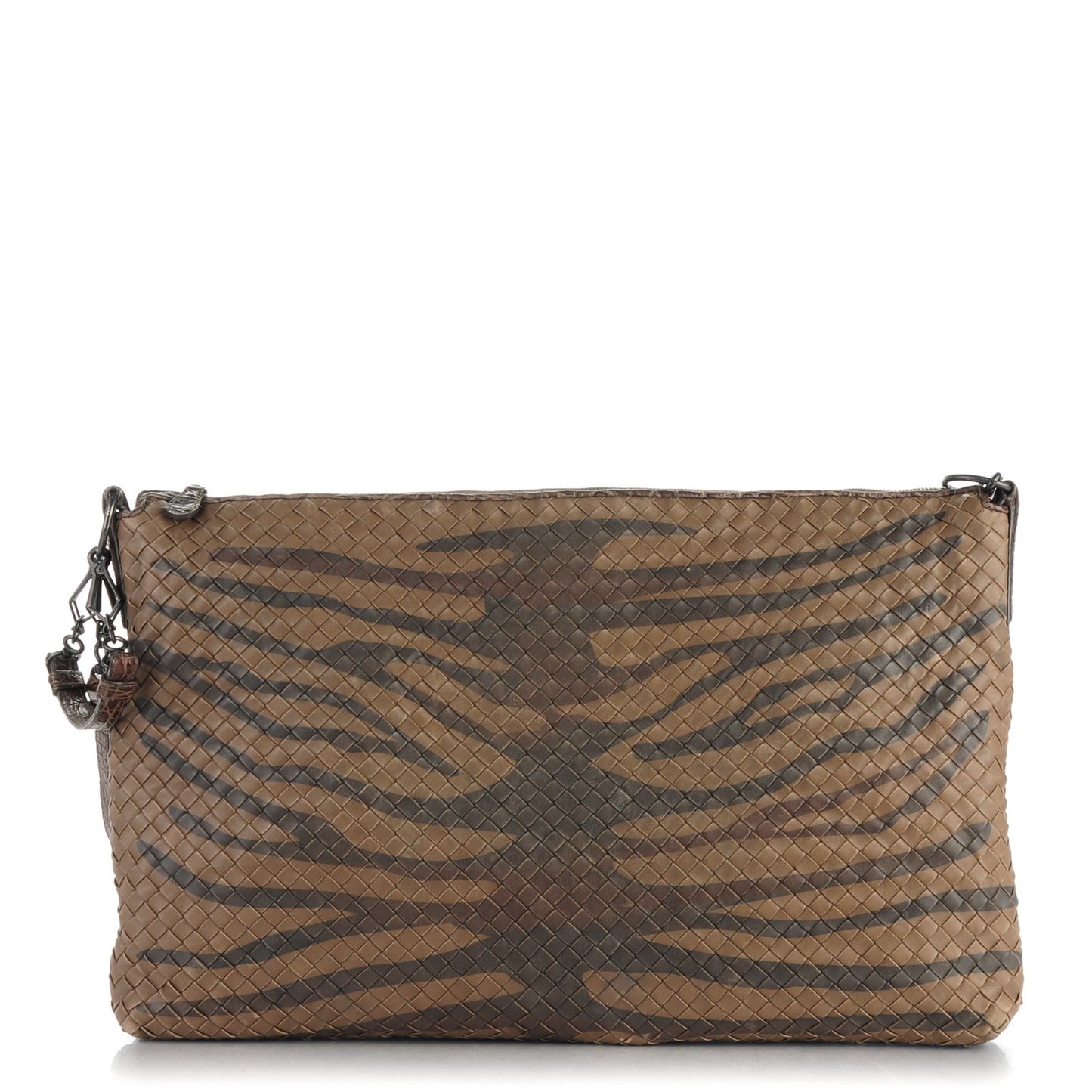Nappa Intrecciato Alligator Large Shoulder Bag Brown