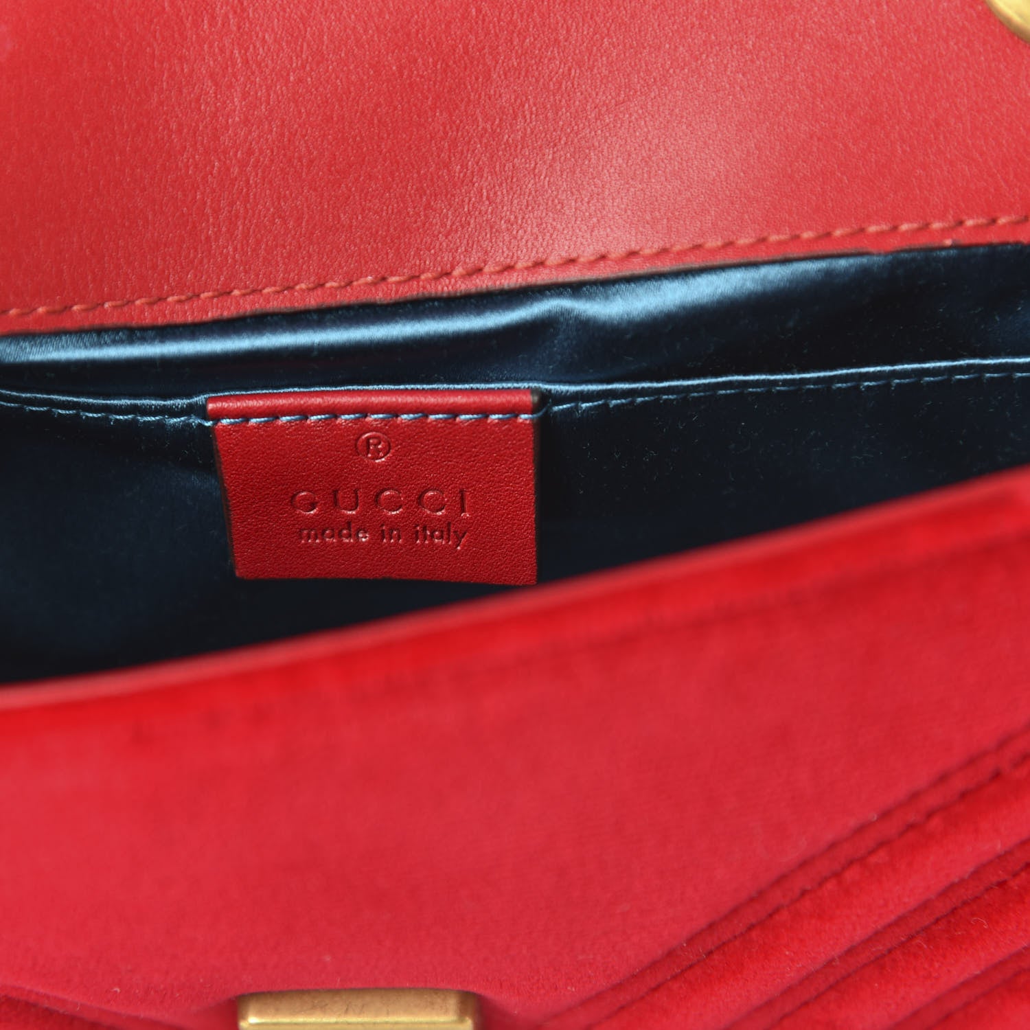 Gucci Velvet Matelasse Mini GG Marmont Shoulder Bag Hibiscus Red 8 of 10
