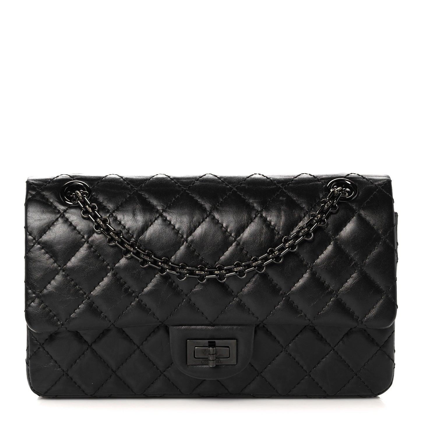 Aged Calfskin Quilted 2.55 Reissue 225 Flap So Black