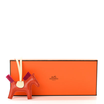 Hermes Milo Lambskin Horse Hair Grigri Rodeo Horse Bag Charm PM Cornaline Craie Magnolia 5 of 5