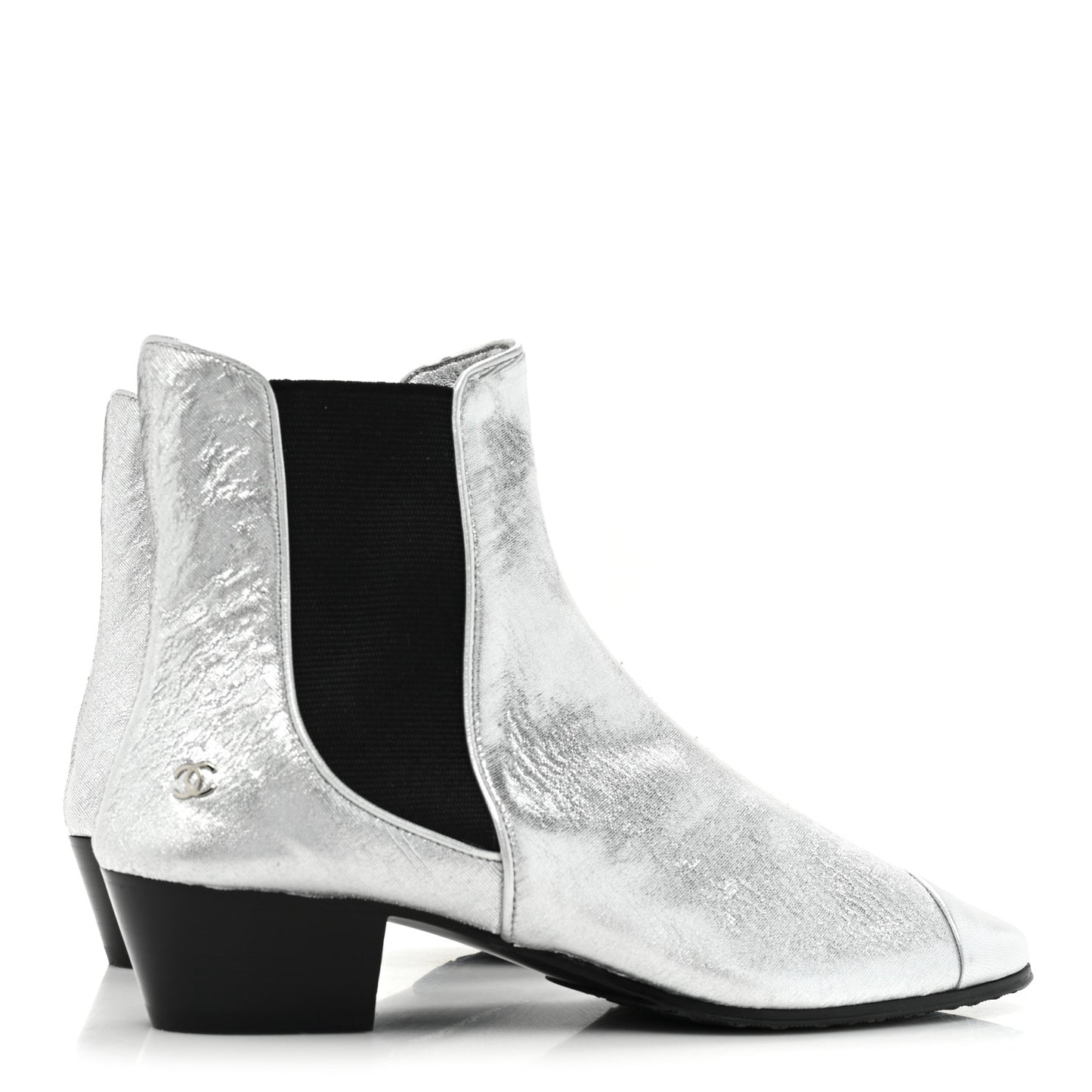 Fantasy Laminated Lambskin Cap Toe Ankle Boots 37 Silver