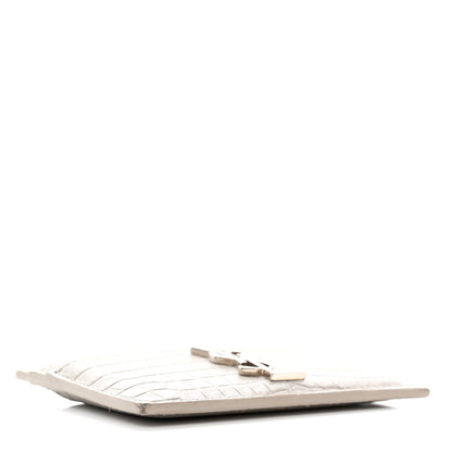 Saint Laurent Calfskin Crocodile Embossed Monogram Card Case Grey 4 of 8
