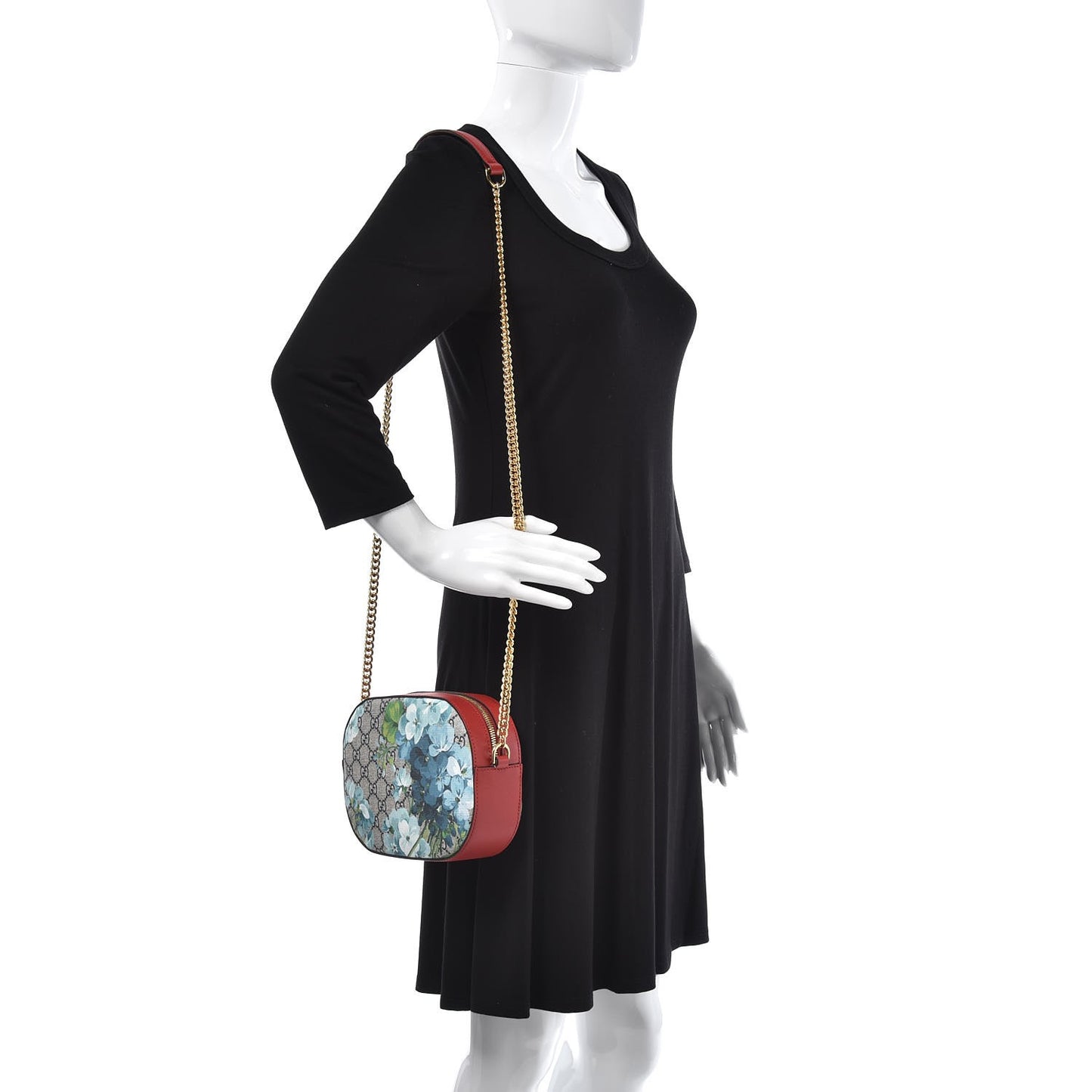 GG Supreme Monogram Blooms Mini Chain Shoulder Bag Beige Blue Navy Hibiscus Red