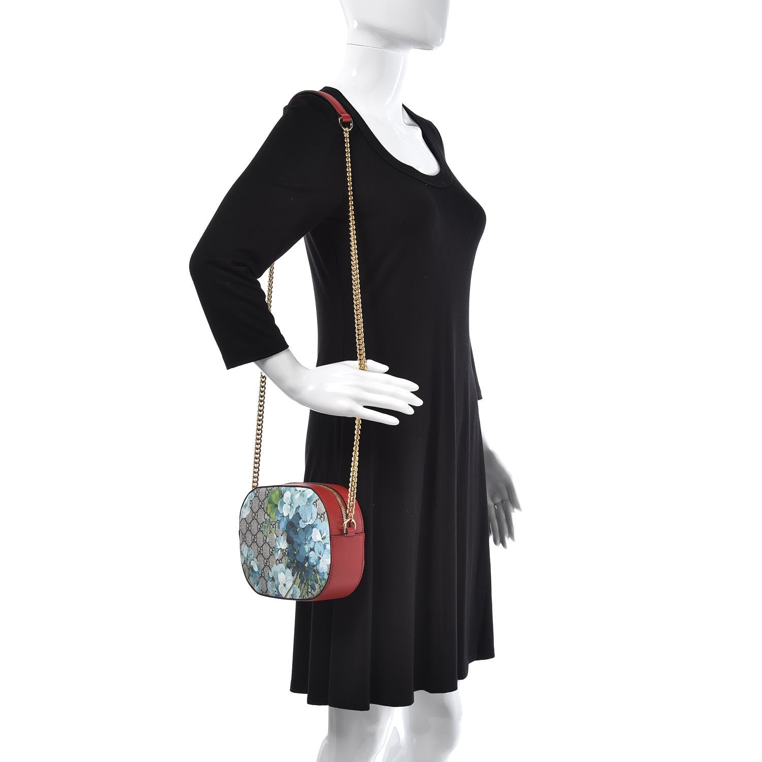 Gucci GG Supreme Monogram Blooms Mini Chain Shoulder Bag Beige Blue Navy Hibiscus Red 2 of 7