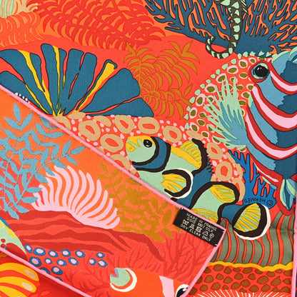 Hermes Silk Under The Waves Scarf 90 Orange Vert Rose 3 of 3