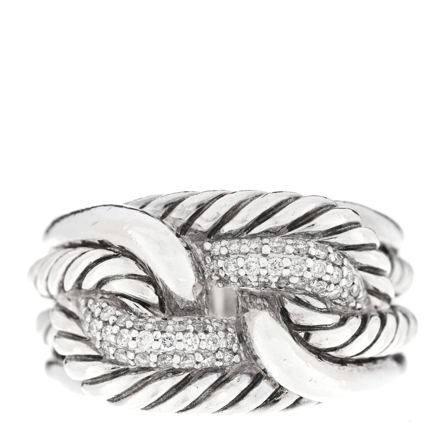 Sterling Silver Diamond Pave Double Loop Labyrinth Ring 52 6