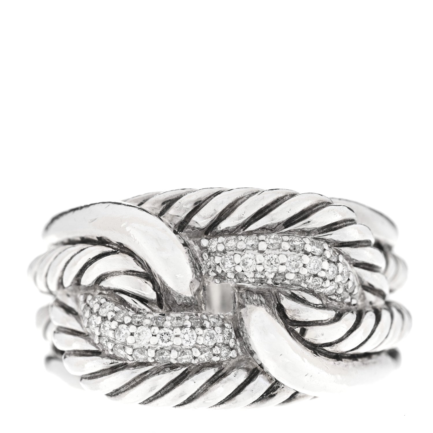 David Yurman Sterling Silver Diamond Pave Double Loop Labyrinth Ring 52 6 1 of 5