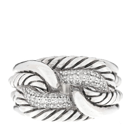 David Yurman Sterling Silver Diamond Pave Double Loop Labyrinth Ring 52 6 1 of 5