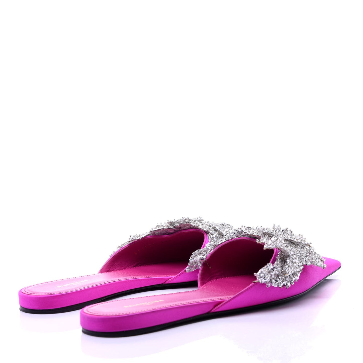Satin Sequin Embellished Slash Slippers 37.5 Fuchsia