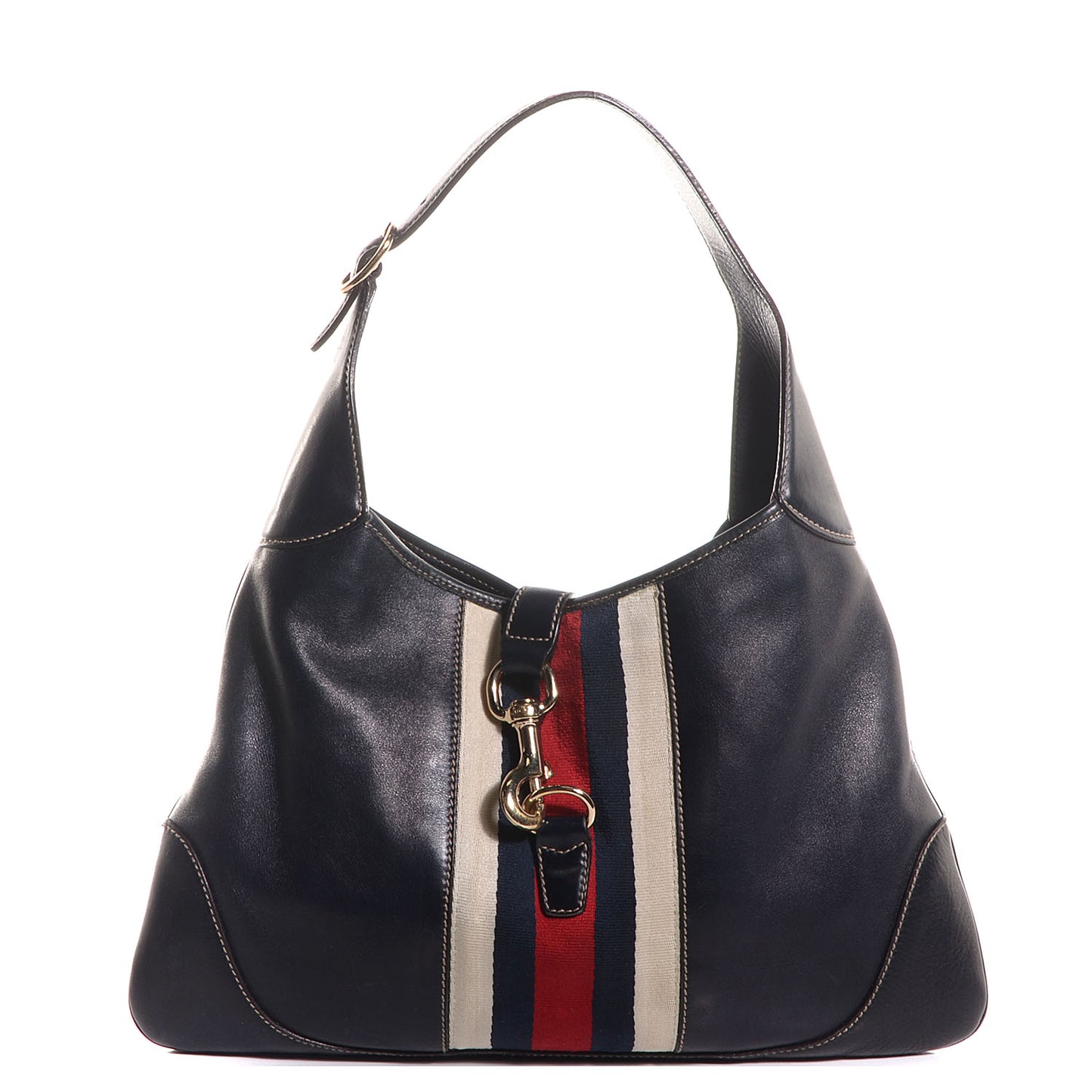 Calfskin Web Medium Jackie O Bouvier Hobo Navy