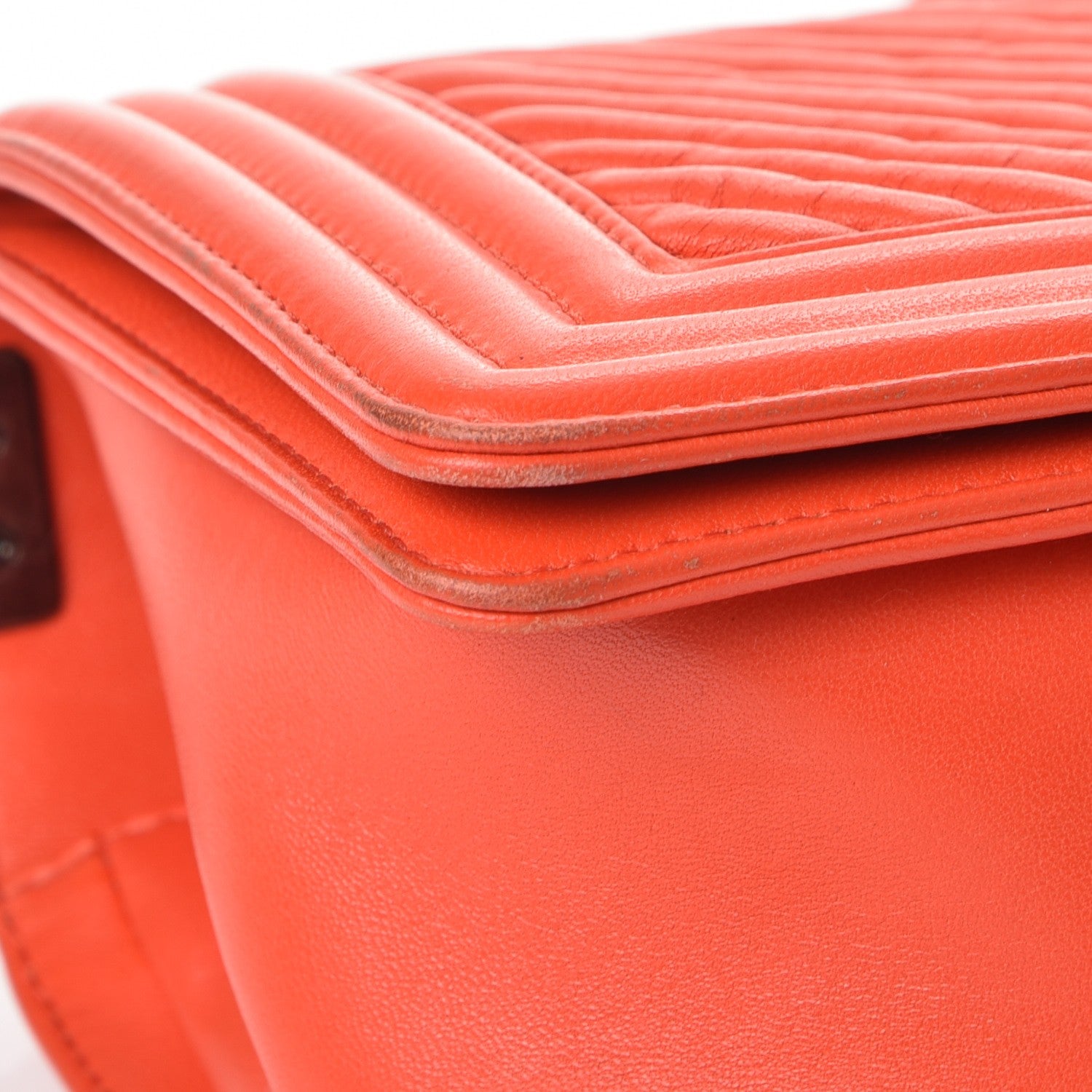 Chanel Wrinkled Lambskin Chevron Quilted Medium Boy Flap Orange 9 of 14