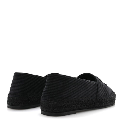 Chanel Corduroy Grosgrain Cap Toe CC Espadrille Flats 39 Black 5 of 8