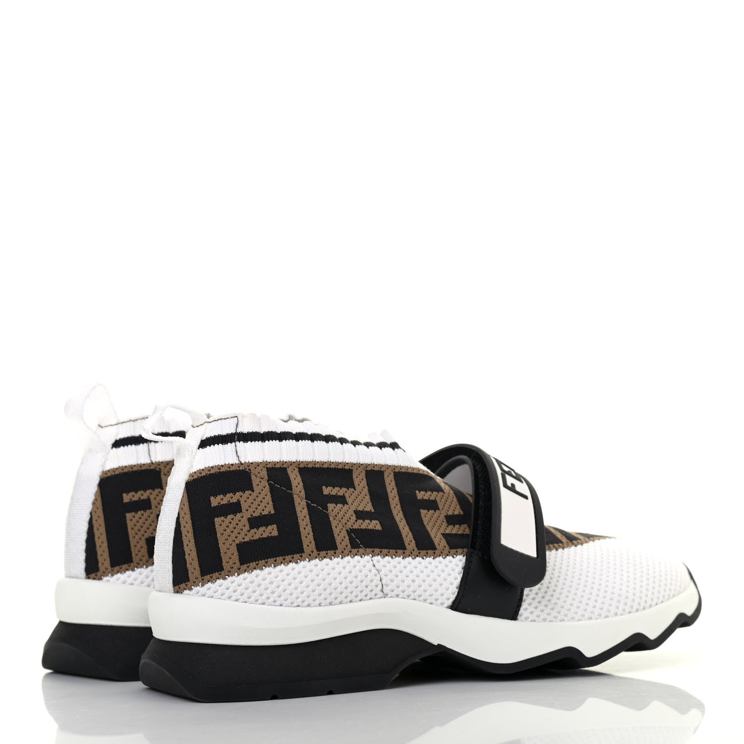 Fendi Stretch Yarn FF Stiff Band Rockoko Sneakers 35.5 White Black Tobacco 3 of 4