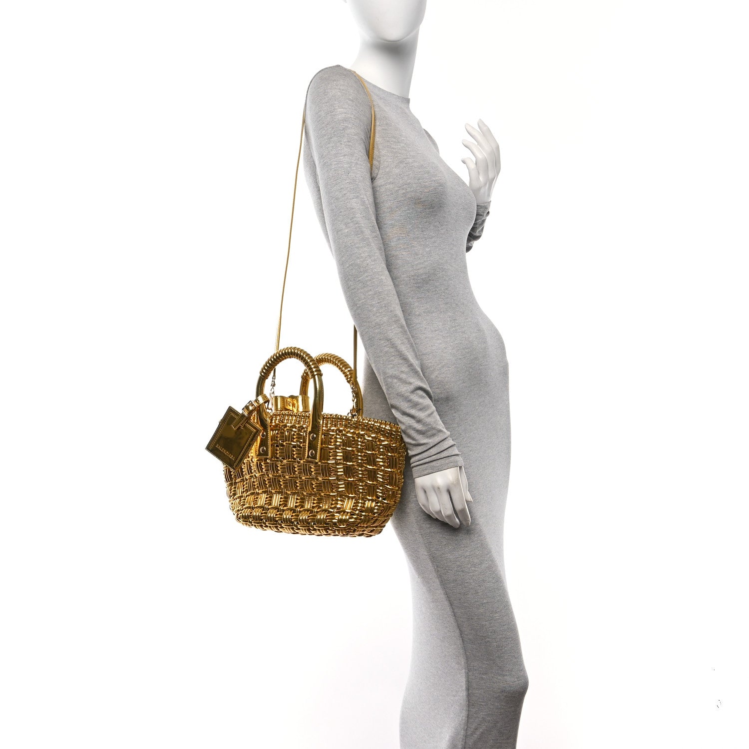 Balenciaga Metallic Patent Calfskin Braided XS Bistro Basket Gold 2 of 9