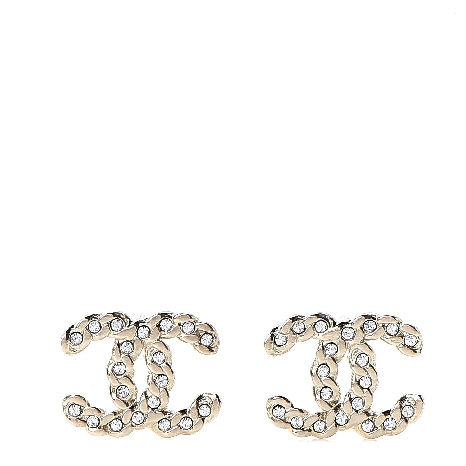 Chanel Crystal Chain Link CC Earrings Gold 1 of 5