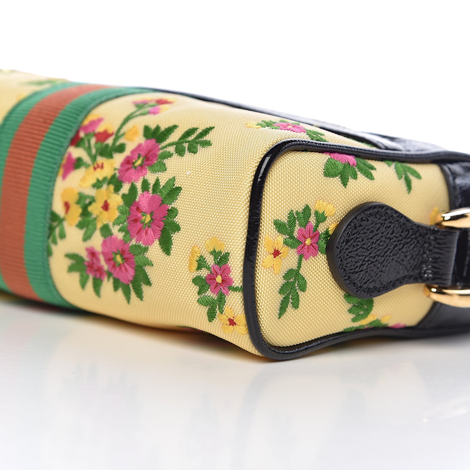Gucci Canvas Patent Web Floral Embroidered Mini Ophidia Shoulder Bag 9 of 10