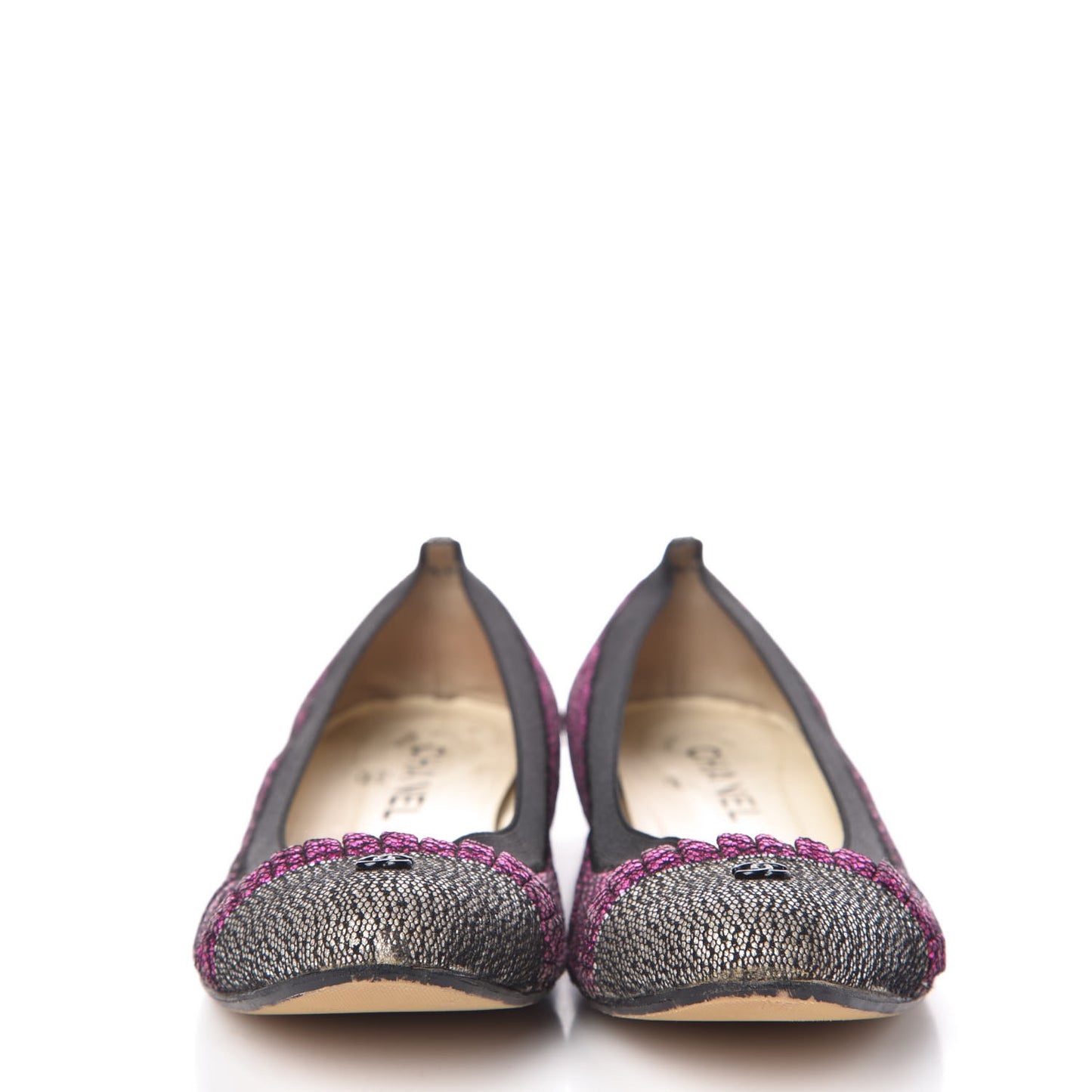 Metallic Lace Cap Toe Ballerina Flats 37.5 Fuchsia
