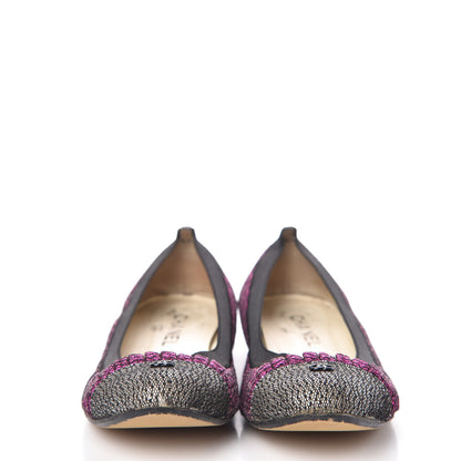 Chanel Metallic Lace Cap Toe Ballerina Flats 37.5 Fuchsia 2 of 14