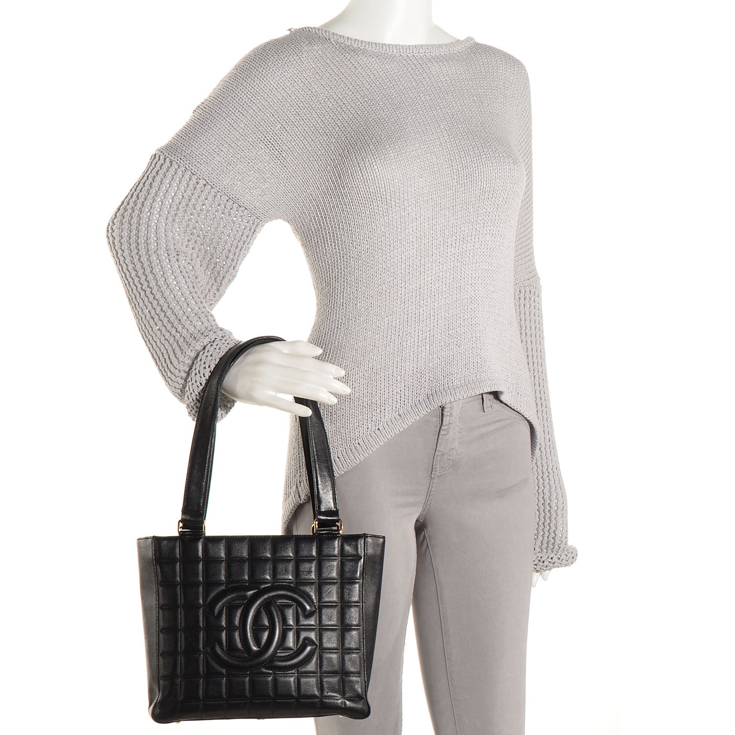 Chanel Lambskin Quilted Chocolate Bar Tote Black 2 of 7