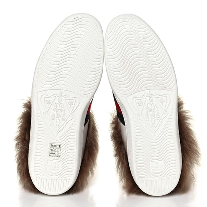 Gucci Calfskin Wool Web Bee Embroidered Mens Ace Sneakers 10 White 5 of 7