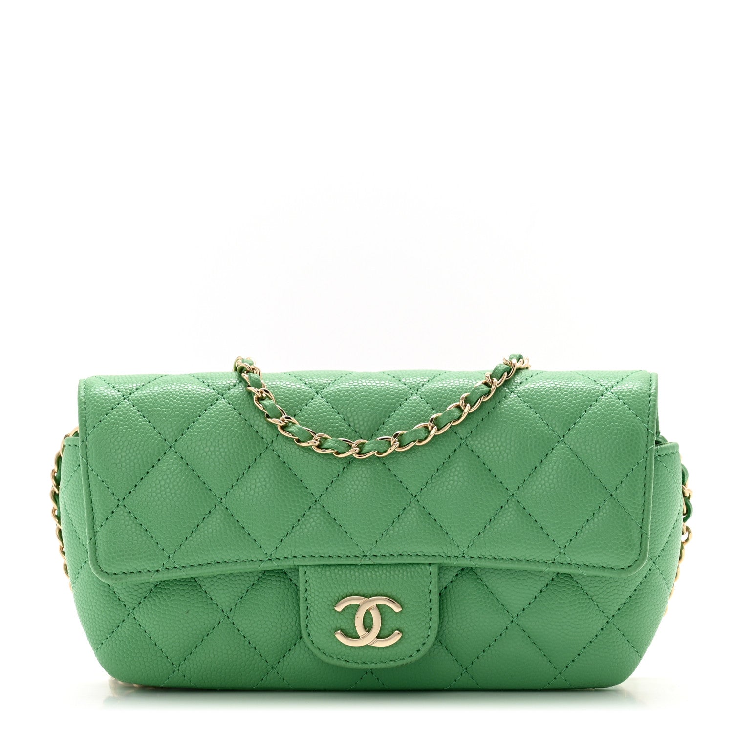 Chanel Caviar Quilted Glasses Case With Chain Green 1 of 14