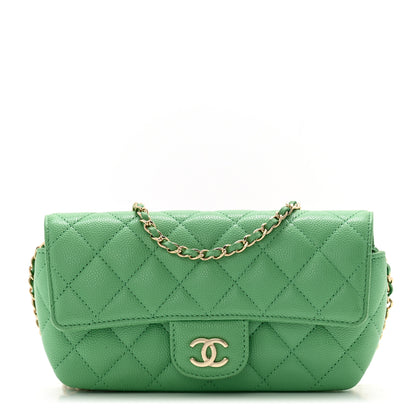 Chanel Caviar Quilted Glasses Case With Chain Green 1 of 14