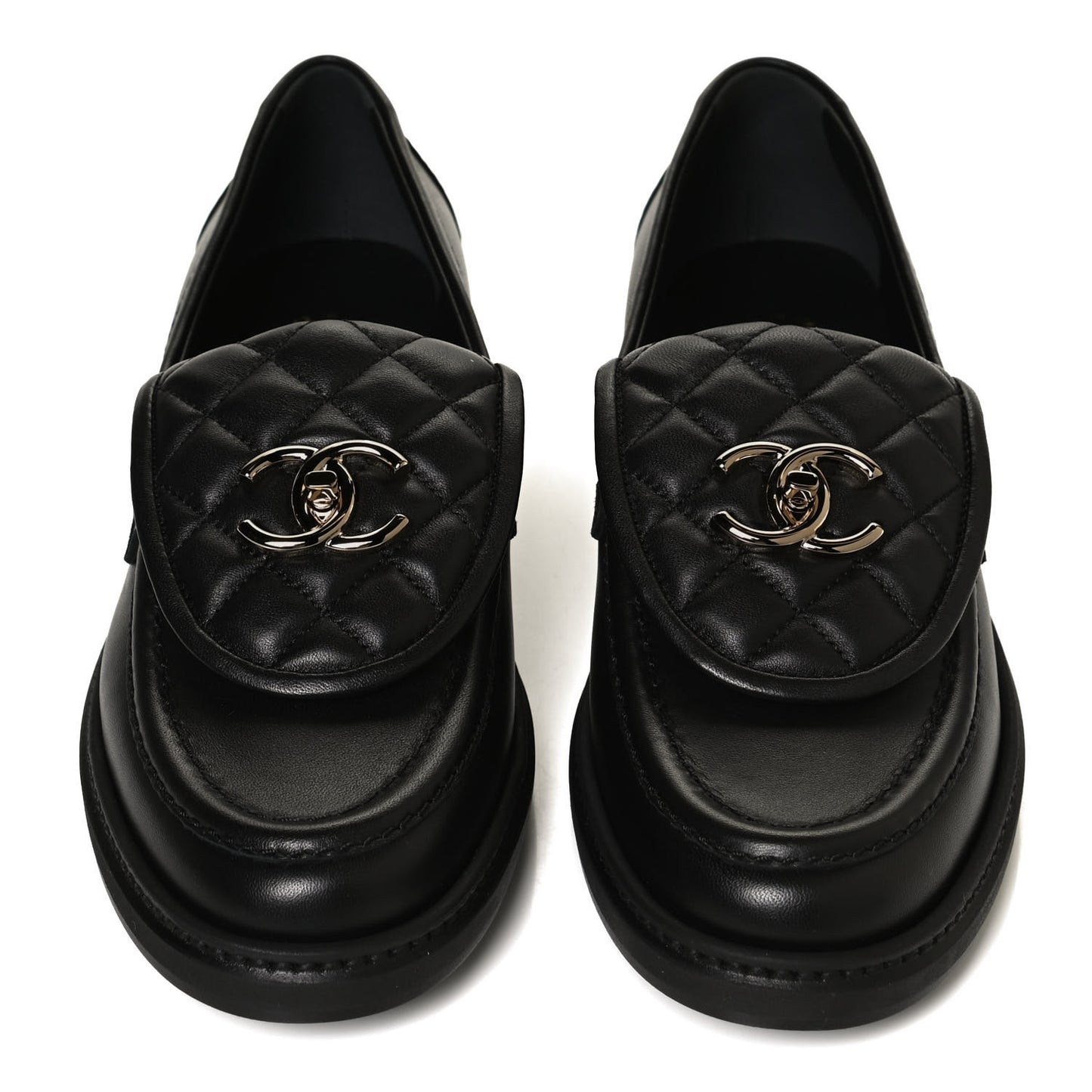 Lambskin Quilted CC Turnlock Loafers 38 Black