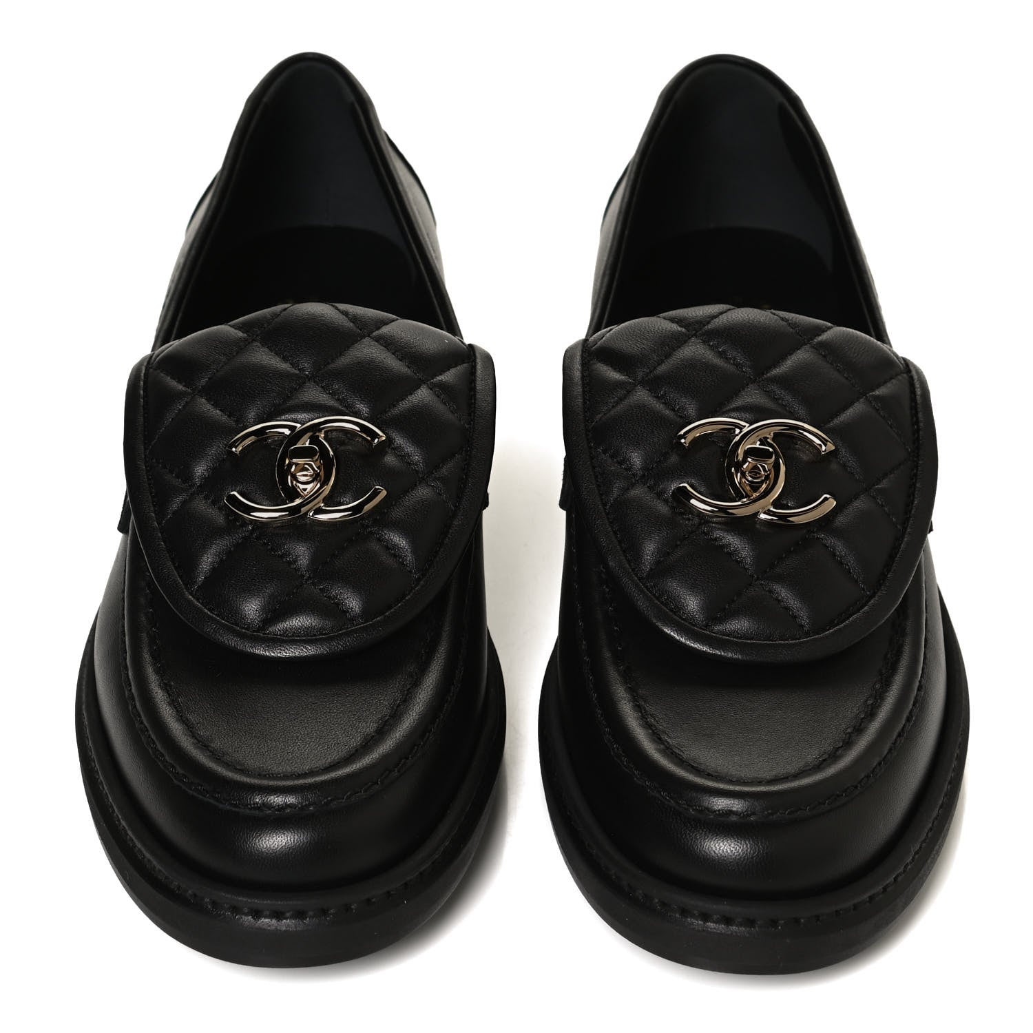Chanel Lambskin Quilted CC Turnlock Loafers 38 Black 5 of 10