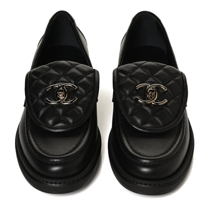 Chanel Lambskin Quilted CC Turnlock Loafers 38 Black 5 of 10
