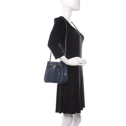 Chanel Aged Calfskin Quilted Small Drawstring Bag Blue 2 of 10