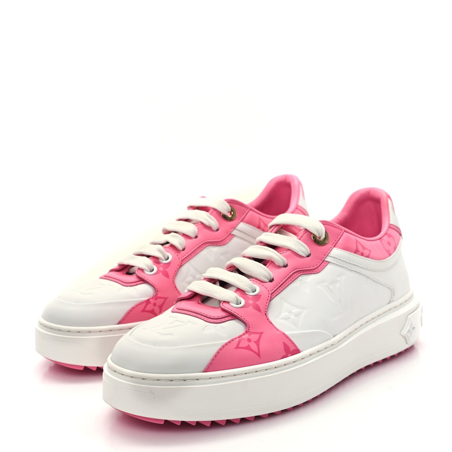 Lambskin Embossed Monogram Time Out Sneakers 38 White Pink