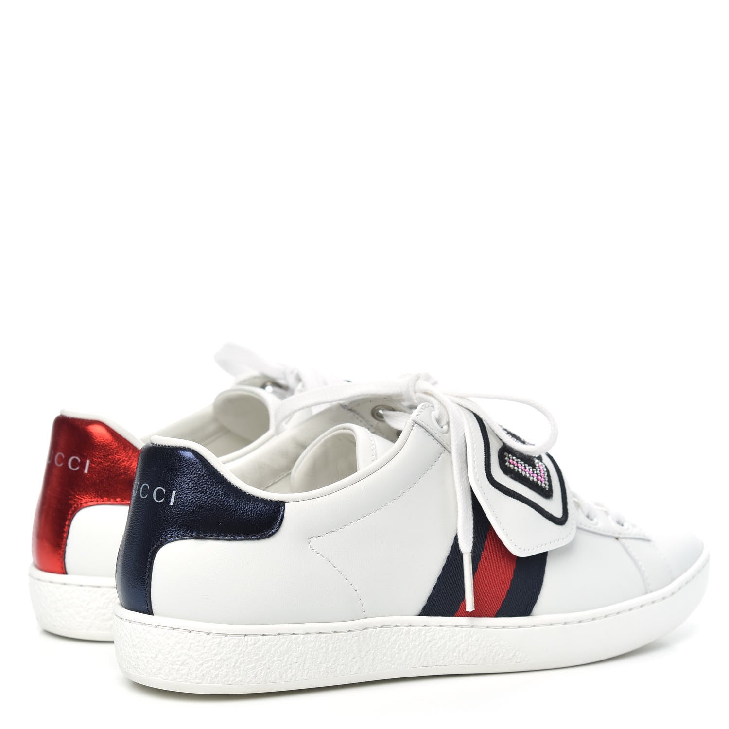 Gucci Calfskin Crystal Web LOVED Embroidered Womens Ace Sneakers 35.5 White 4 of 10