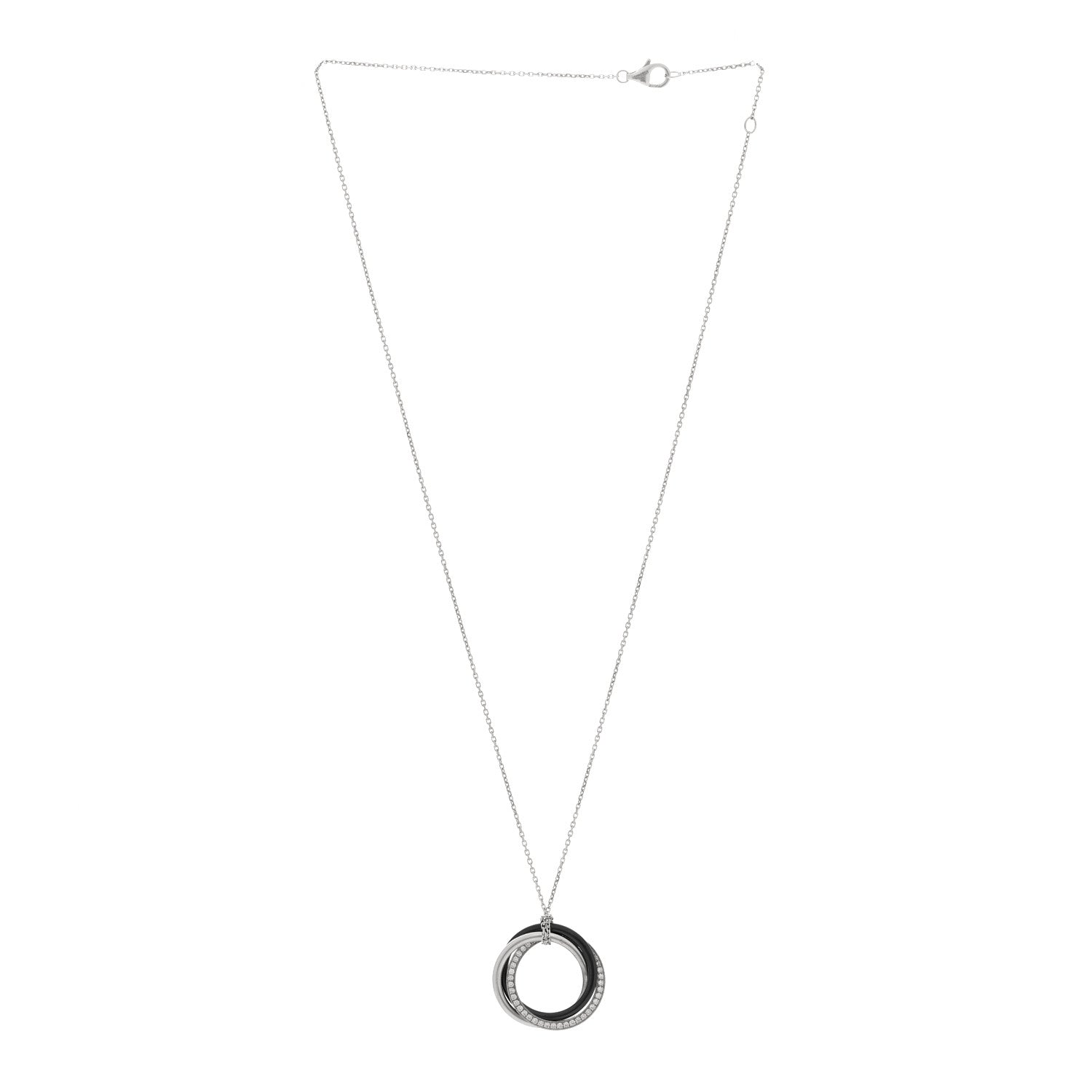 Cartier 18K White Gold Black Ceramic Diamond Trinity Pendant