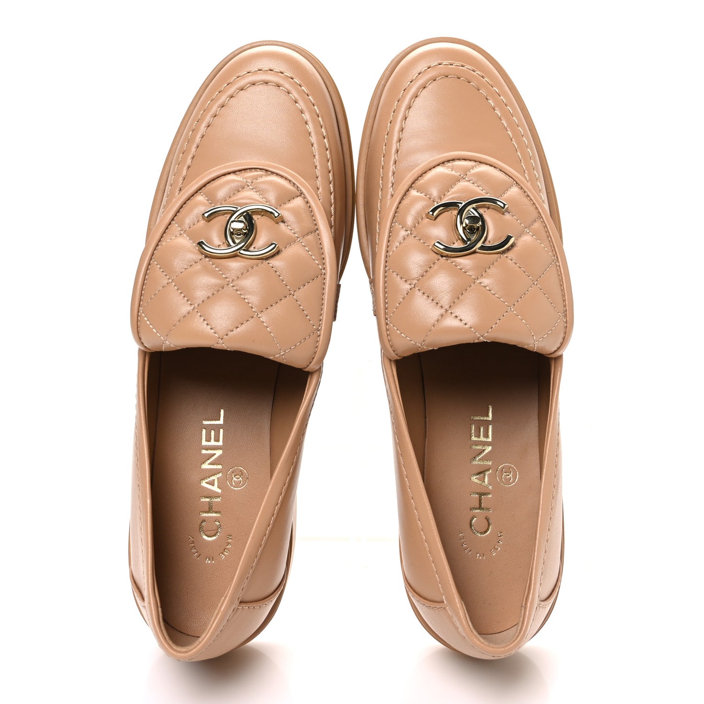 Lambskin Quilted CC Turnlock Loafers 39.5 Beige