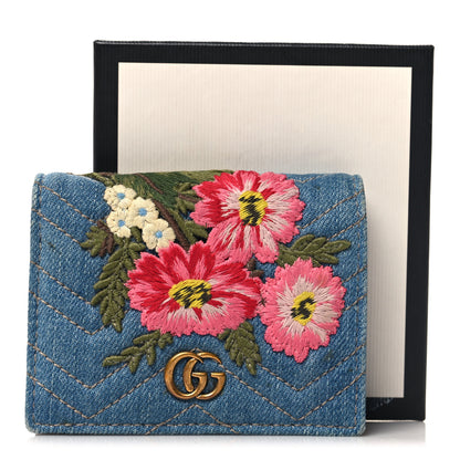 Gucci Denim Matelasse Floral Embroidered GG Marmont Card Case Wallet Blue 10 of 10