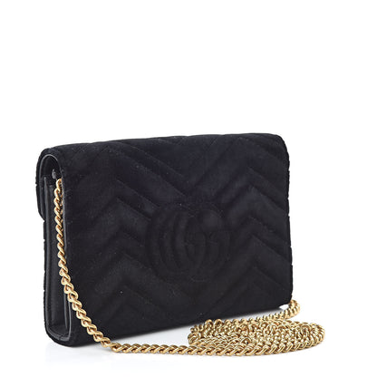 Gucci Velvet Matelasse GG Marmont Chain Wallet Black 3 of 12