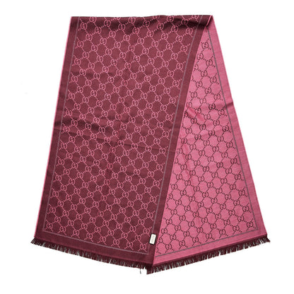 Gucci Wool Jacquard GG Monogram Sten Fringe Scarf Magenta Bordeaux 3 of 5