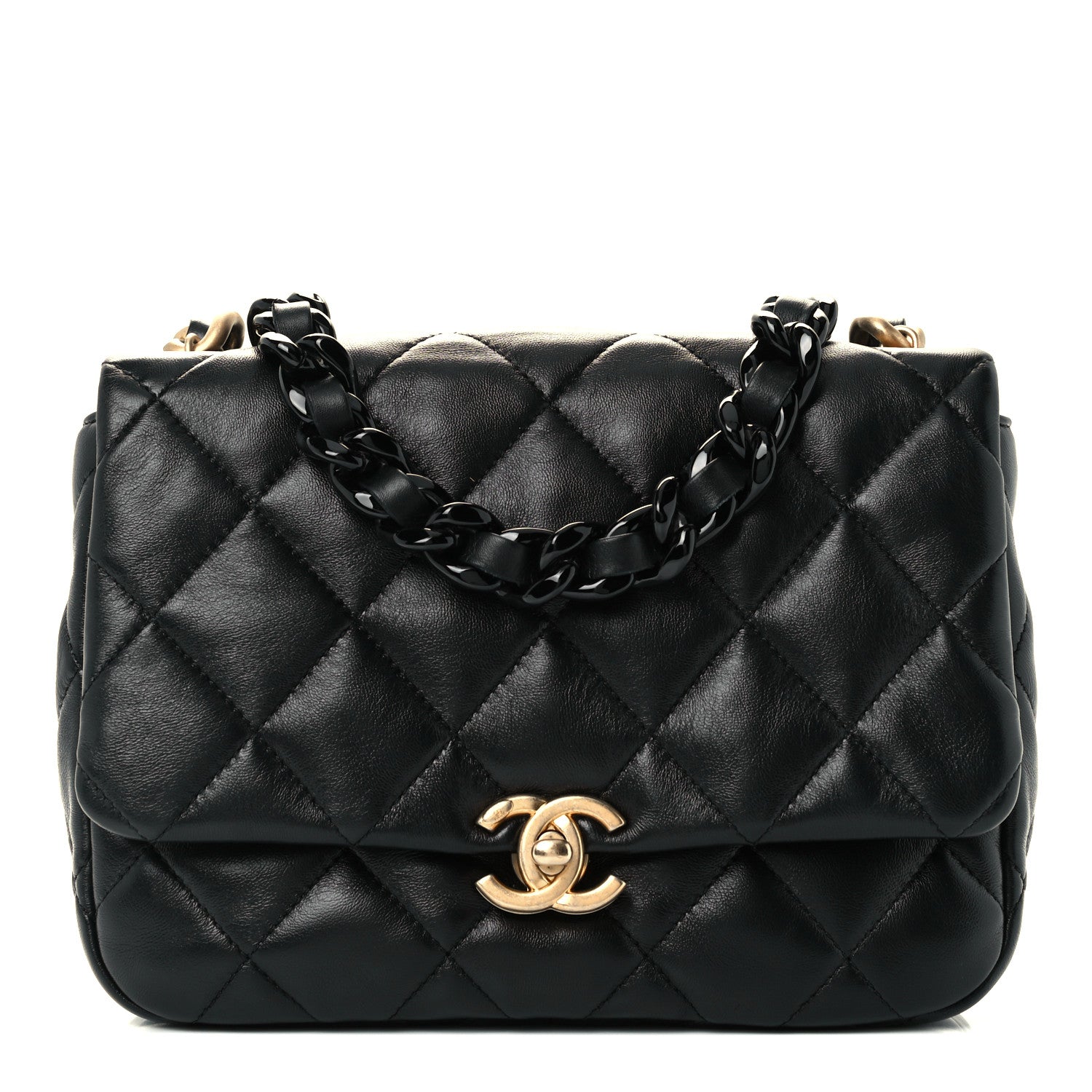 Chanel Lambskin Quilted Small Lacquered Chain Flap Black 1 of 12