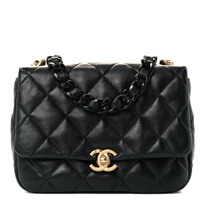 Chanel Lambskin Quilted Small Lacquered Chain Flap Black 1 of 12
