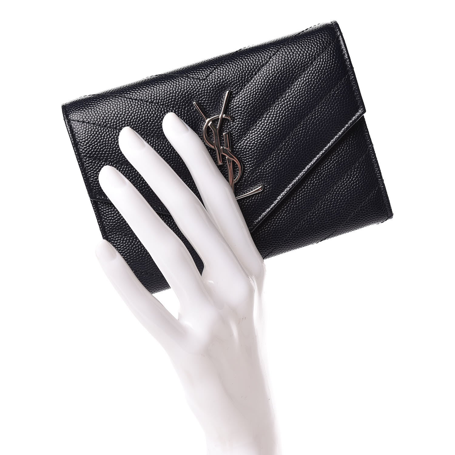 Saint Laurent Grain De Poudre Matelasse Chevron Small Monogram Passport Case Deep Marine 2 of 7