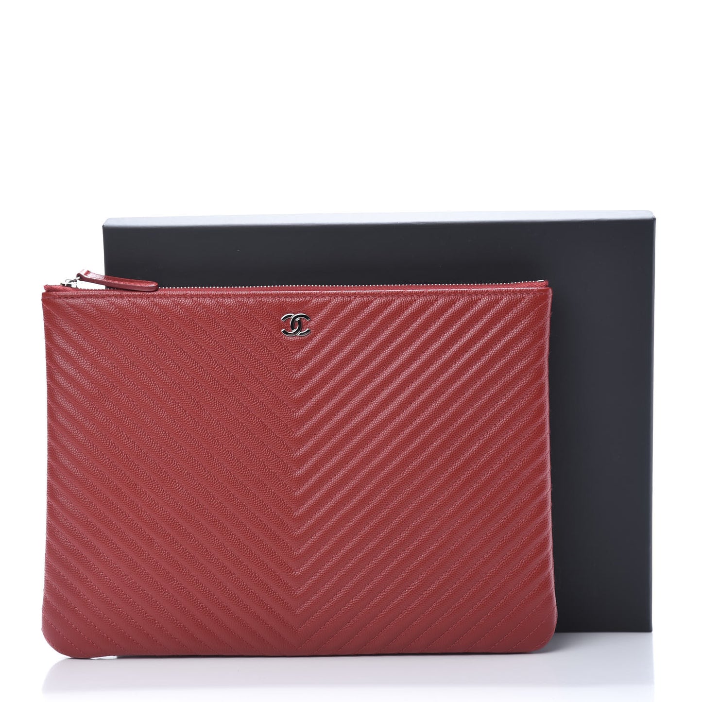 Caviar Chevron Quilted Medium Cosmetic Case Red