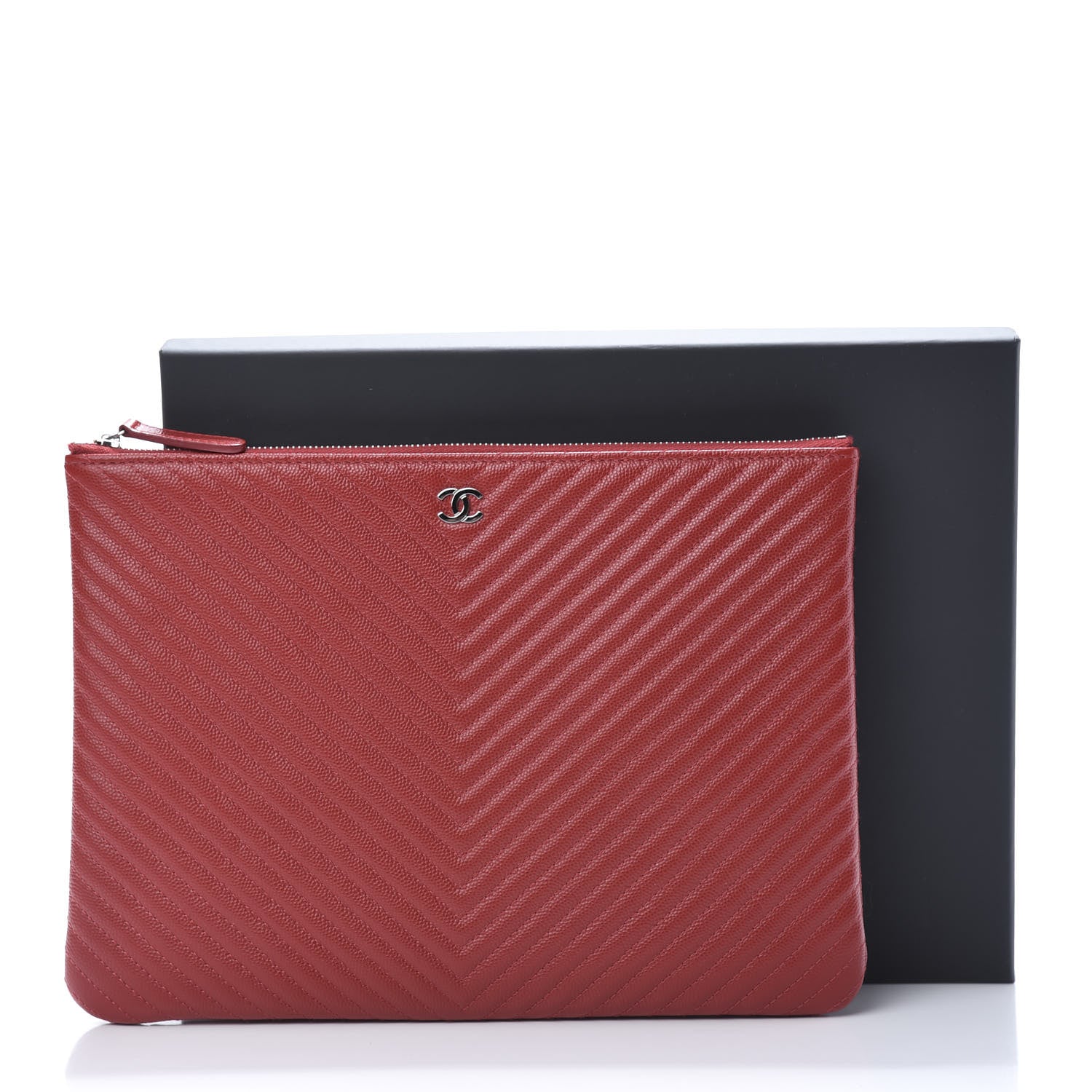 Chanel Caviar Chevron Quilted Medium Cosmetic Case Red 8 of 8