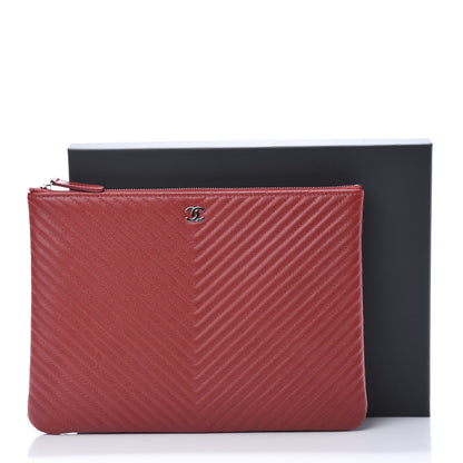 Chanel Caviar Chevron Quilted Medium Cosmetic Case Red 8 of 8