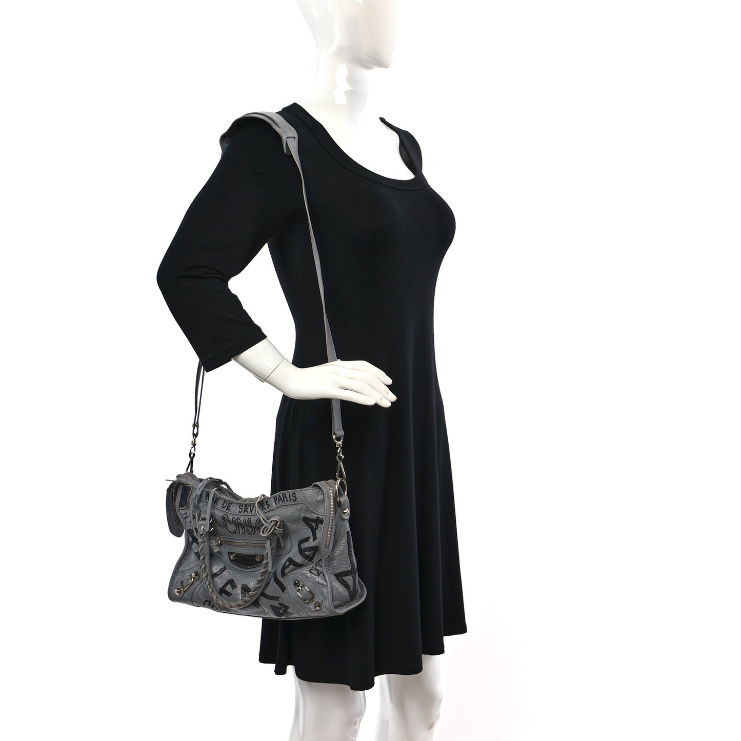 Agneau Arena Graffiti All Over Classic Silver Hardware S City Balenciaga Grey Black