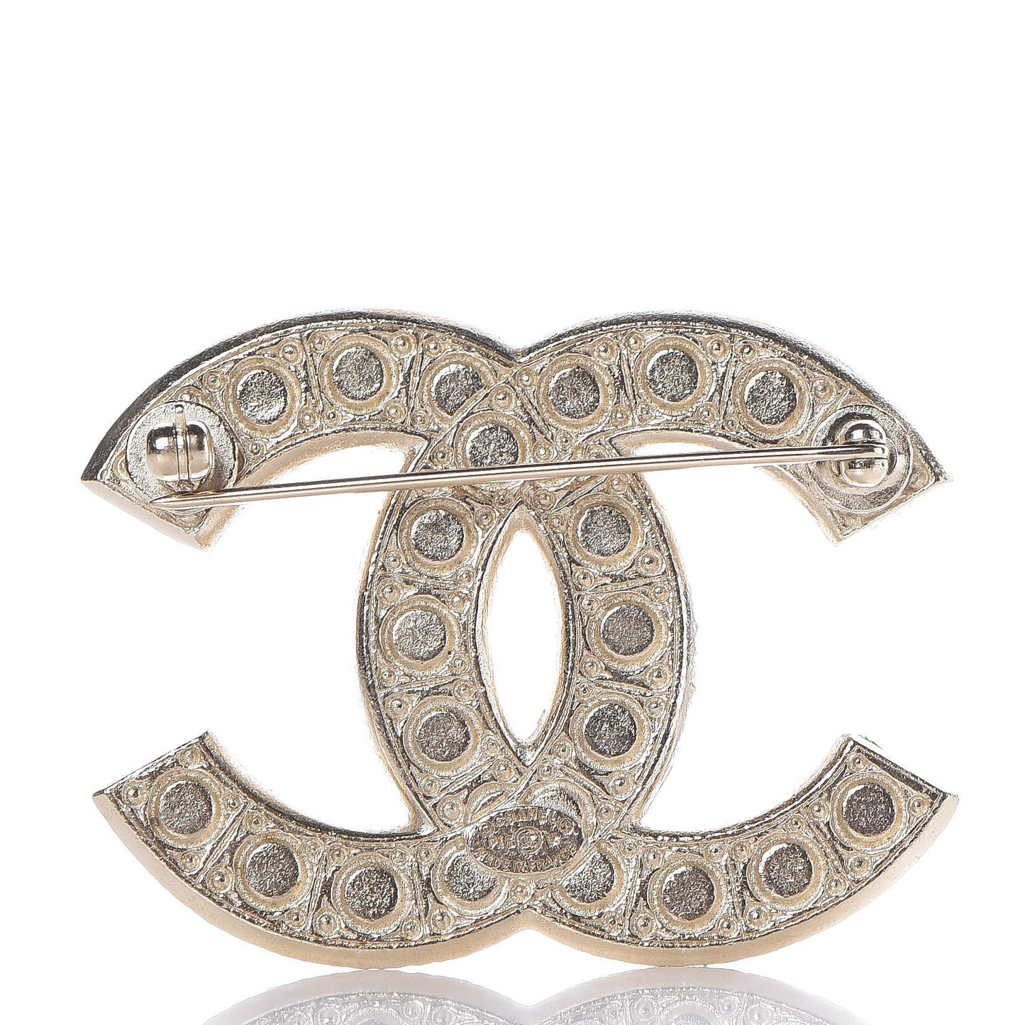 Pearl Crystal CC Brooch Gold